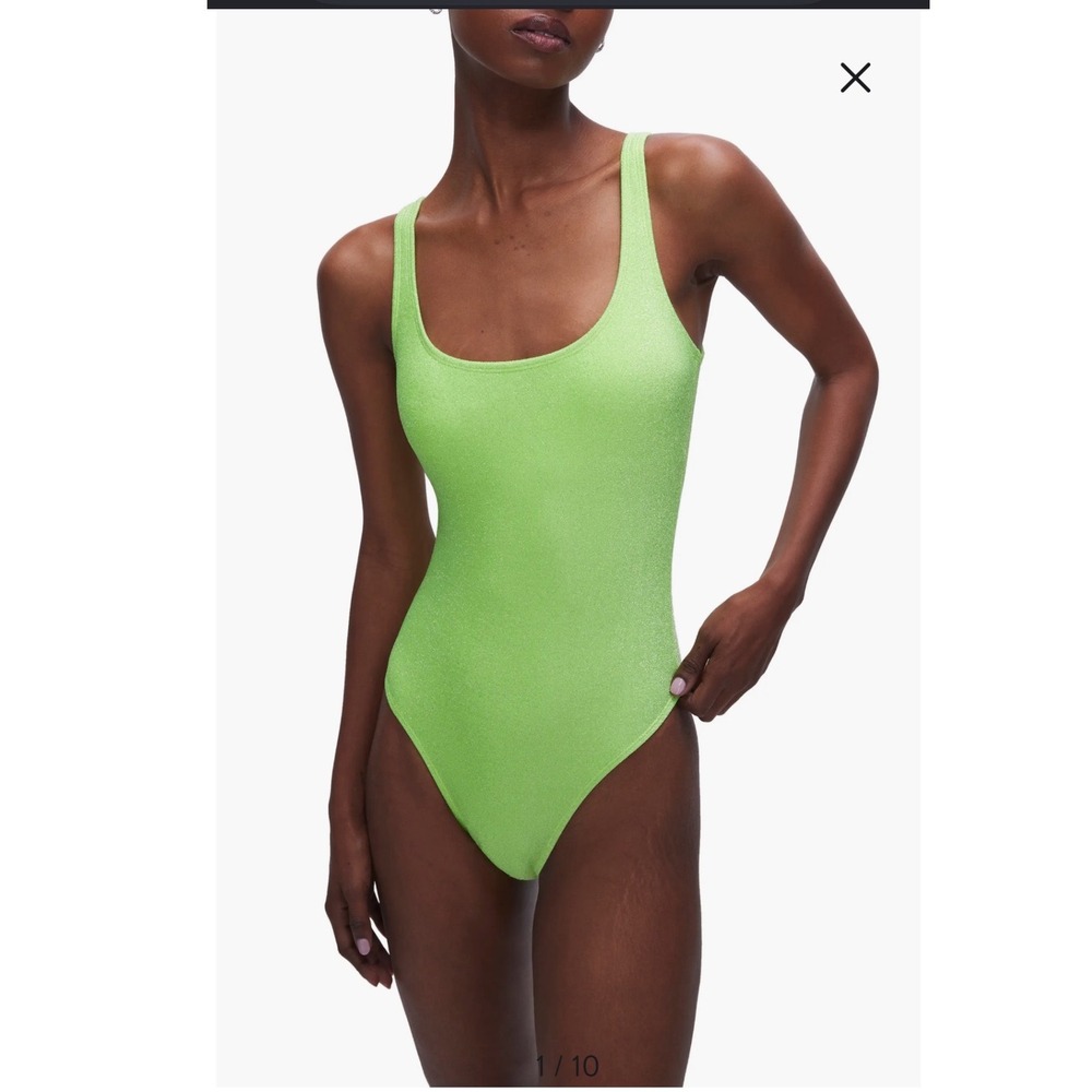 Good American Always Fits Sparkle One‎ Piece Swimsuit Electric Lime Size 2 Glam